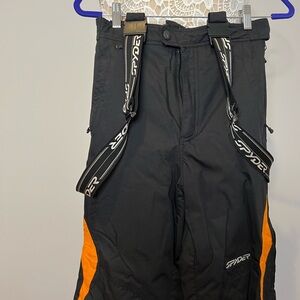 Kids/Youth Spyder Black and Orange Suspender Ski Pants